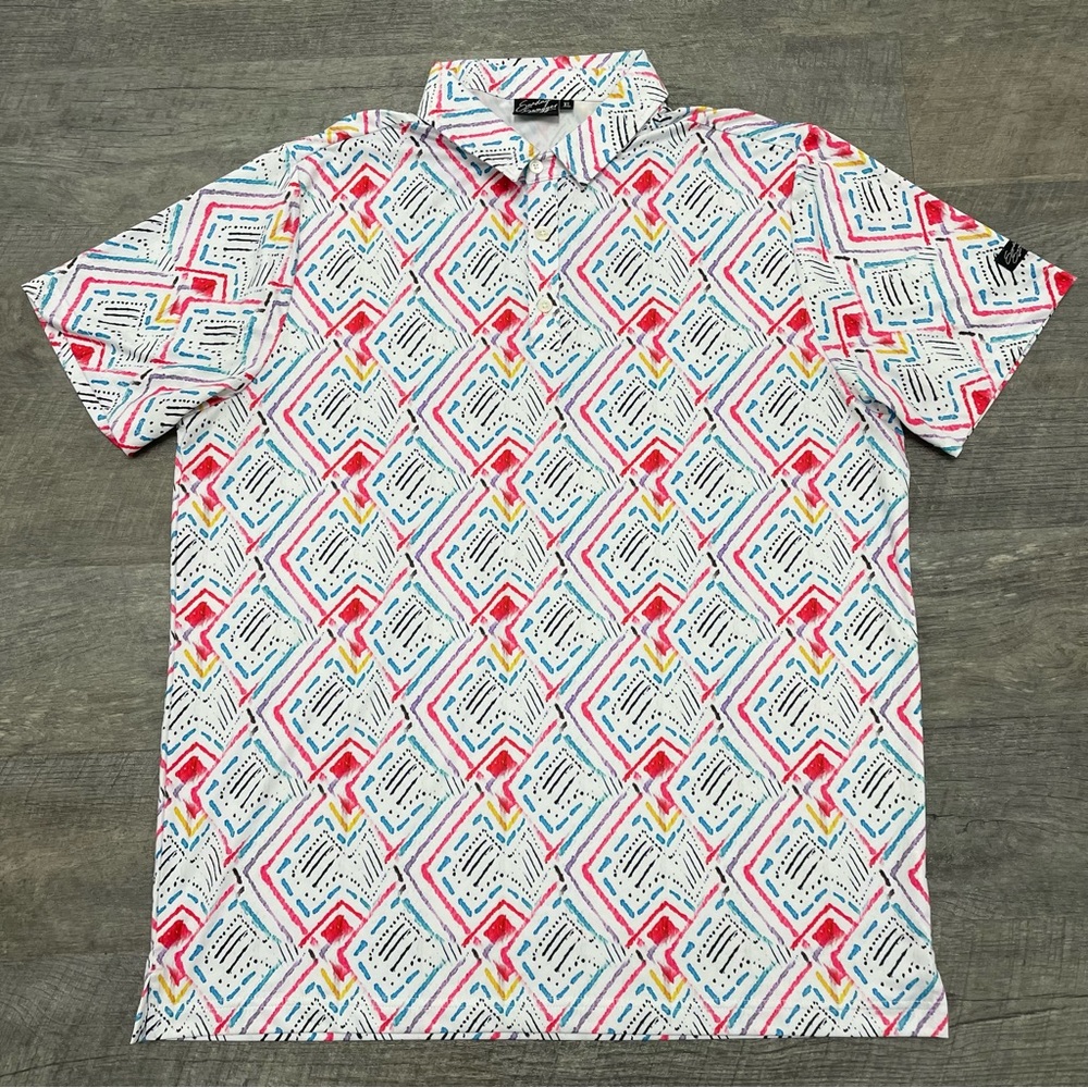 Sunday Swagger Polo Shirt Mens XLarge White 80's Retro Design Casual Golf Adult